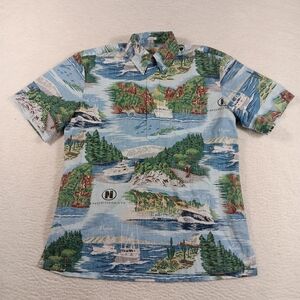 Reyn Spooner Shirt Mens Small Blue Hawaiian Camp Nordhavn Alaska Yachts